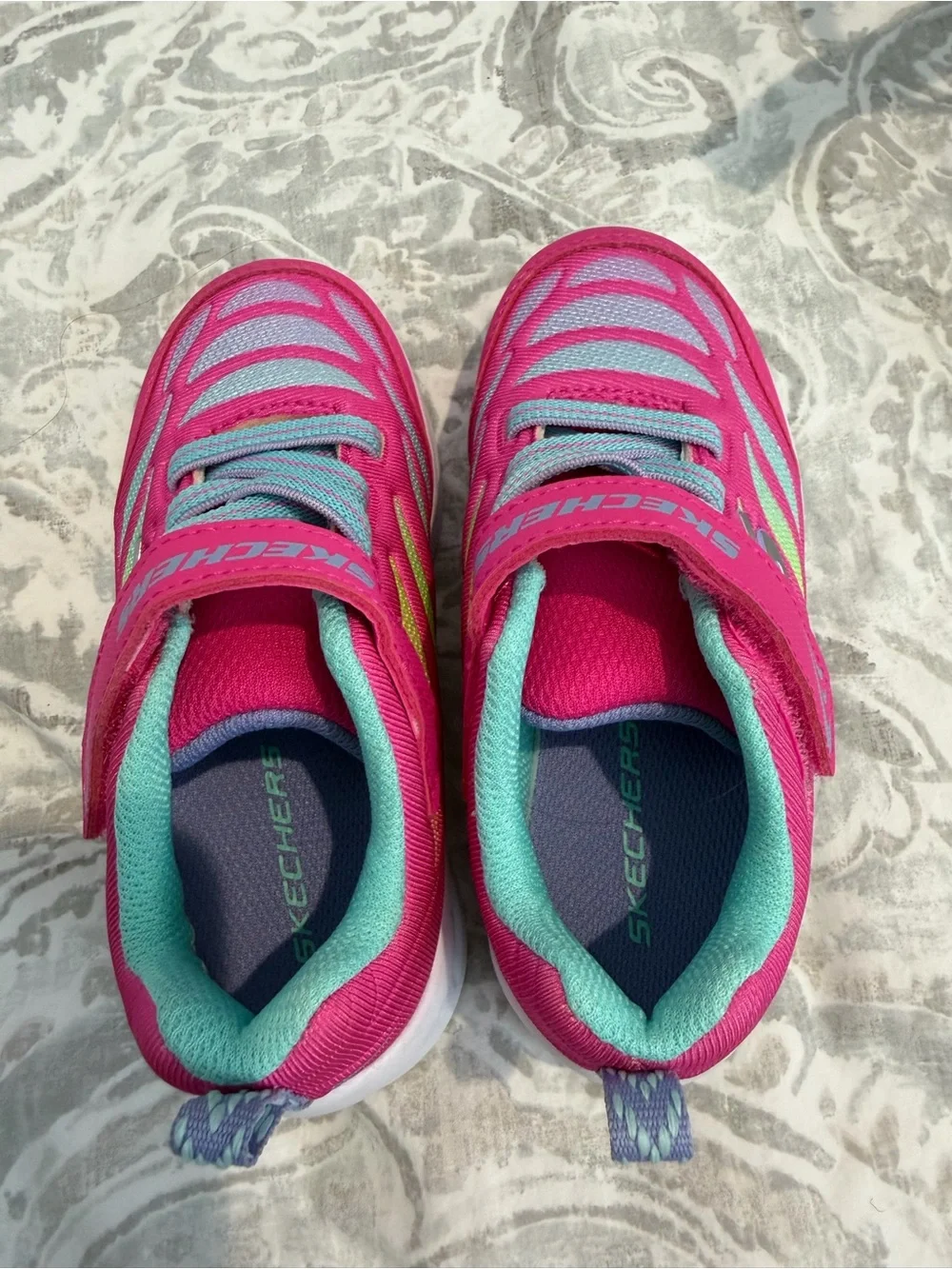 Skechers Kids Hot Pink and Teal Velcro Athletic Sneakers